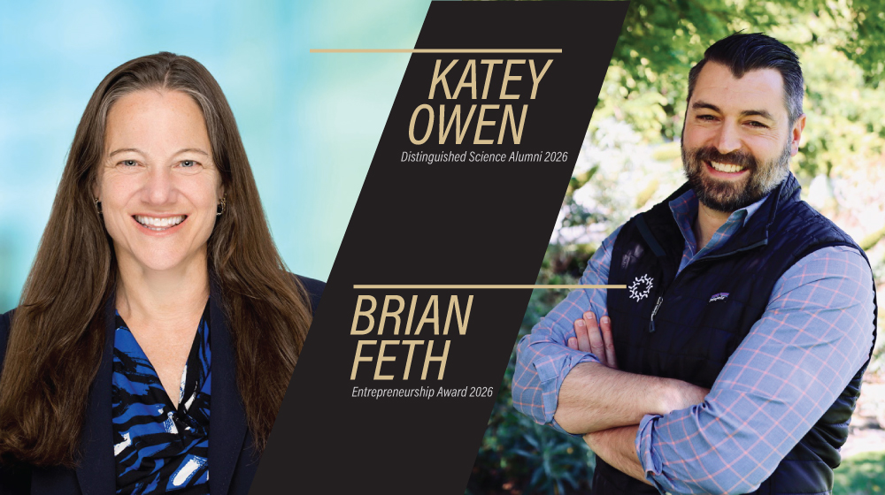 Katey Owen, 2026 Distinguished Alumni Award. Brian Feth, 2026 Entrepreneurship Award.