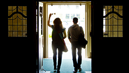 Students leaving the Purdue Memorial Union