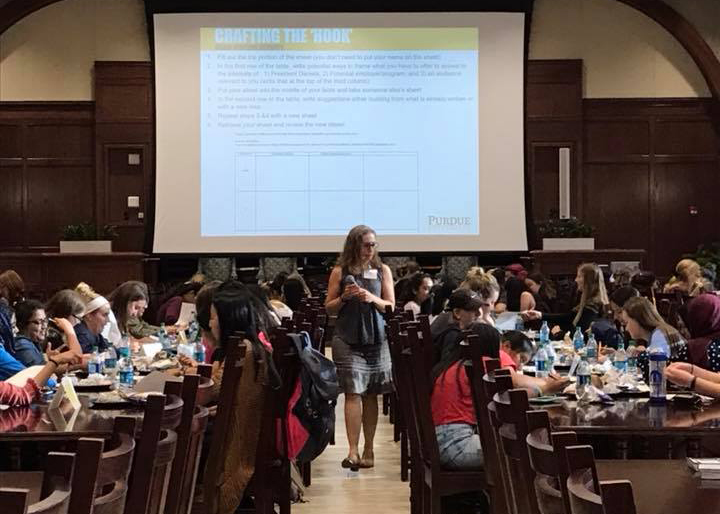 Stephanie leading a workshop for undergraduate women at Purdue