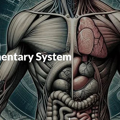 The Integumentary System: An illustration of the human body showing muscles on the left side, and organs on the right.