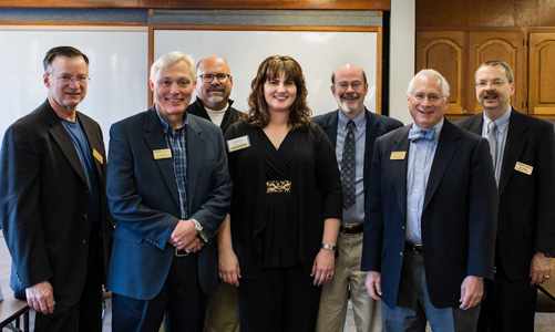 Pictured from left to right: Herman Houin, Joe Ruhl, Bruce Kidd, Katerina Damjanoska, Richard Kuhn, Mark Effron, Bill Phillips