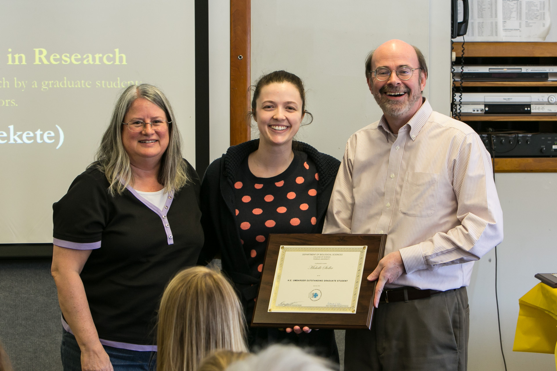Michelle Stoller (Fekete Lab) was the recipient of the H.E. Umbarger Outstanding Graduate Student in Research Award.