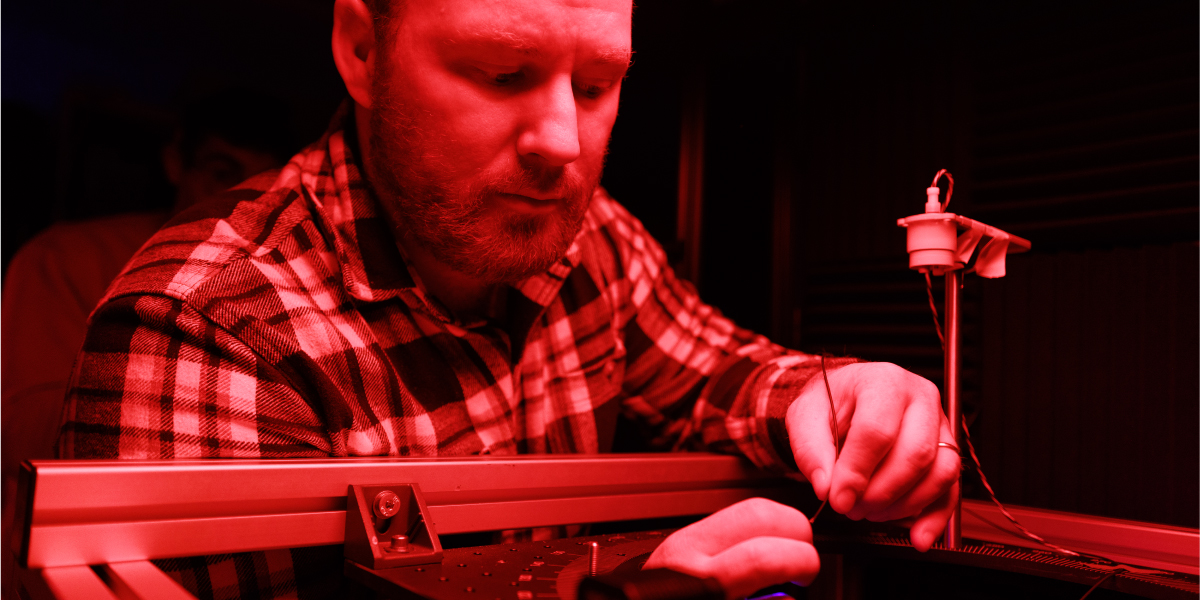 Jimmy Dooley connecting equipment in his lab