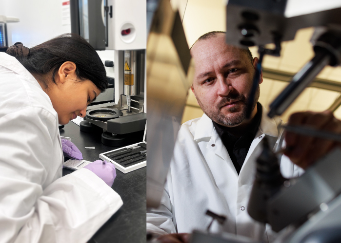 Shubham Dubey on the left and Nick Noinaj on the right, both working in the lab